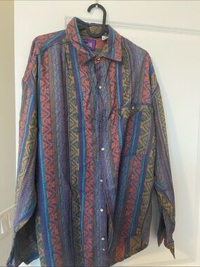 Men's Multicolor Striped Casual Button-Down Shirt Vintage